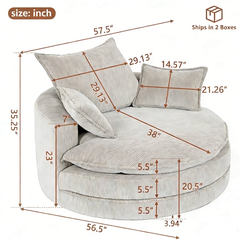 Corduroy Fabric Swivel  Accent Barrel Chair with Dual-layer Cushion (Beige)