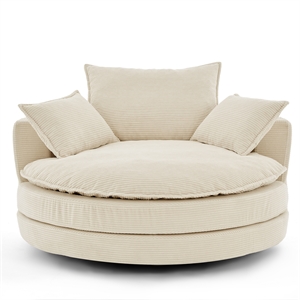 Corduroy Fabric Swivel  Accent Barrel Chair with Dual-layer Cushion (Beige)
