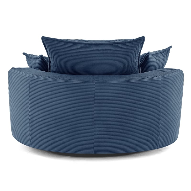 Corduroy Fabric Swivel  Accent Barrel Chair with Dual-layer Cushion (Blue)