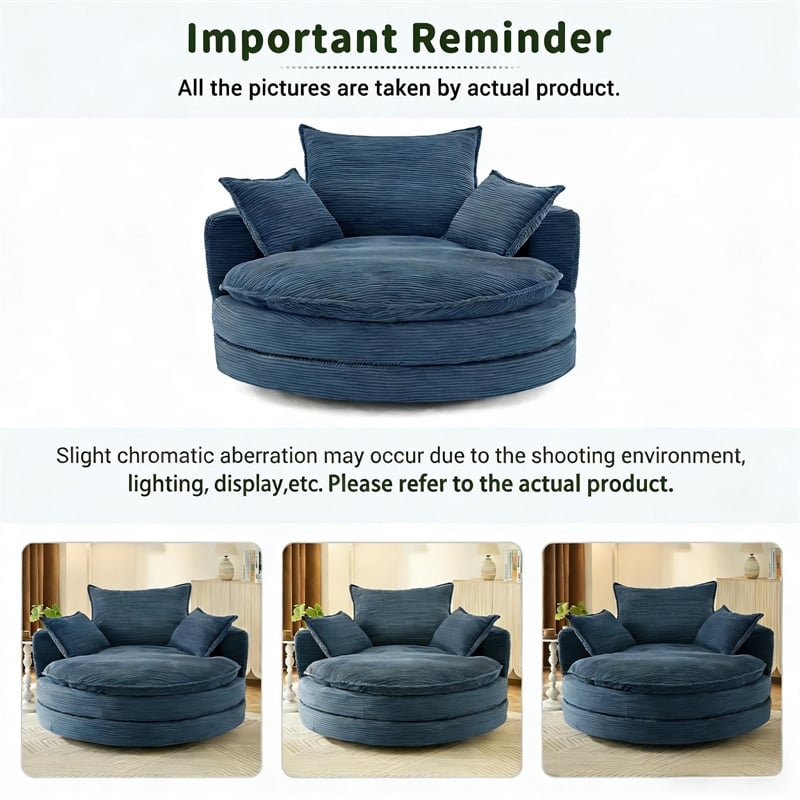 Corduroy Fabric Swivel  Accent Barrel Chair with Dual-layer Cushion (Blue)