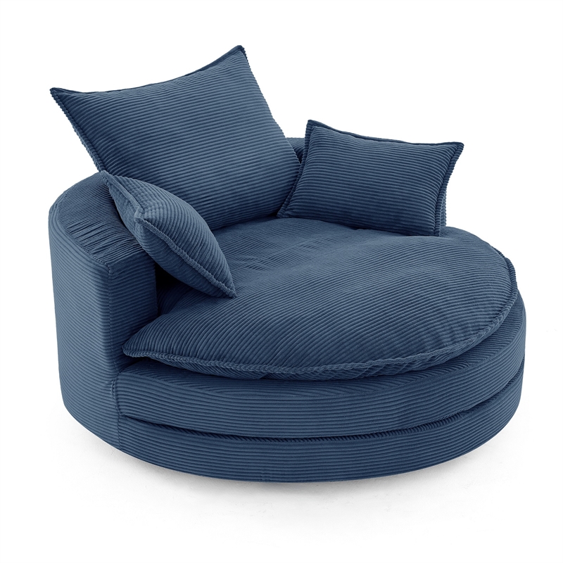 Corduroy Fabric Swivel  Accent Barrel Chair with Dual-layer Cushion (Blue)