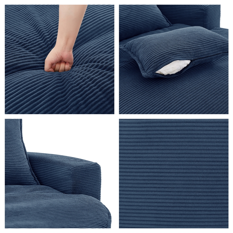 Corduroy Fabric Swivel  Accent Barrel Chair with Dual-layer Cushion (Blue)