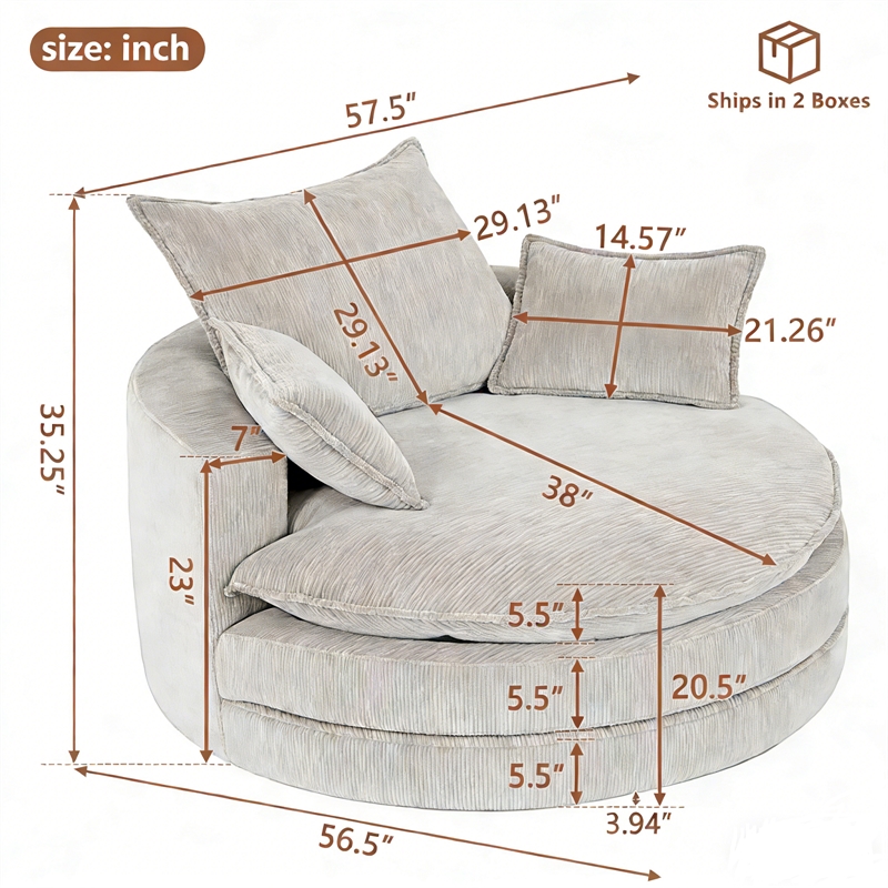 Corduroy Fabric Swivel  Accent Barrel Chair with Dual-layer Cushion (Blue)