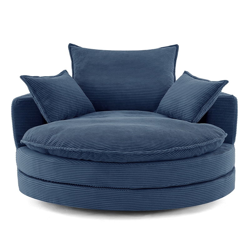 Corduroy Fabric Swivel  Accent Barrel Chair with Dual-layer Cushion (Blue)