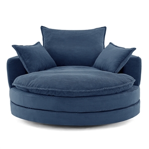 Corduroy Fabric Swivel  Accent Barrel Chair with Dual-layer Cushion (Blue)