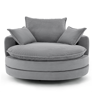 Corduroy Fabric Swivel  Accent Barrel Chair with Dual-layer Cushion (Gray)