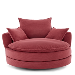 Corduroy Fabric Swivel  Accent Barrel Chair with Dual-layer Cushion (Red)