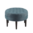 Dusty Blue Oval Tufted Polyester Fabric Ottoman with Solid Wood Legs