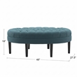Dusty Blue Oval Tufted Polyester Fabric Ottoman with Solid Wood Legs