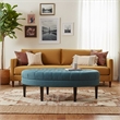 Dusty Blue Oval Tufted Polyester Fabric Ottoman with Solid Wood Legs