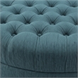 Dusty Blue Oval Tufted Polyester Fabric Ottoman with Solid Wood Legs