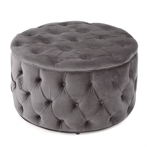 29.5&quot Gray Velvet Tufted Round Ottoman for Extra Seat & Accent Piece