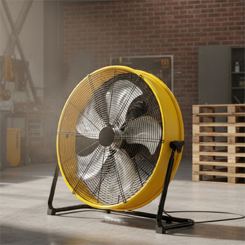 Yellow Aluminum Industrial Drum Fan with 4650 CFM High Velocity Airflow