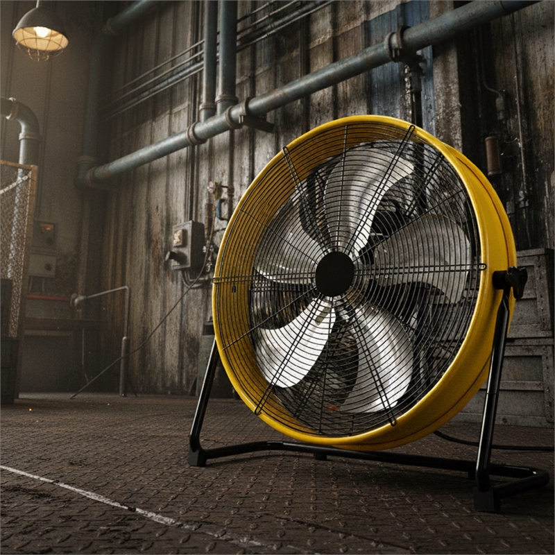 Yellow Aluminum Industrial Drum Fan with 4650 CFM High Velocity Airflow