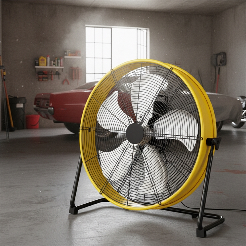 Yellow Aluminum Industrial Drum Fan with 4650 CFM High Velocity Airflow