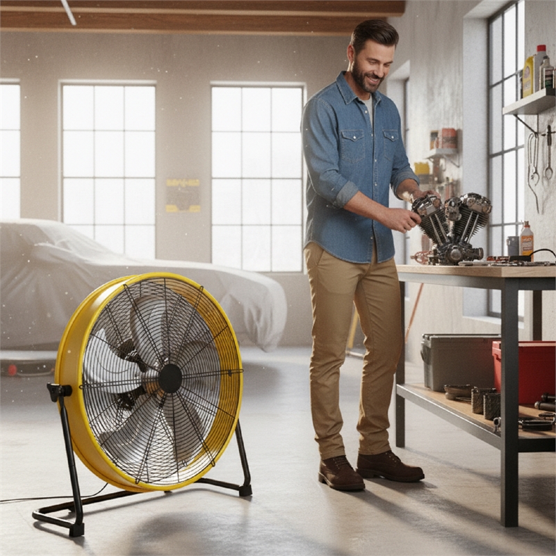 Yellow Aluminum Industrial Drum Fan with 4650 CFM High Velocity Airflow