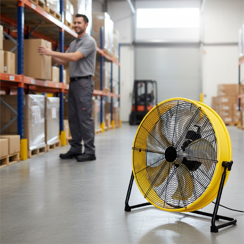 Yellow Aluminum Industrial Drum Fan with 4650 CFM High Velocity Airflow
