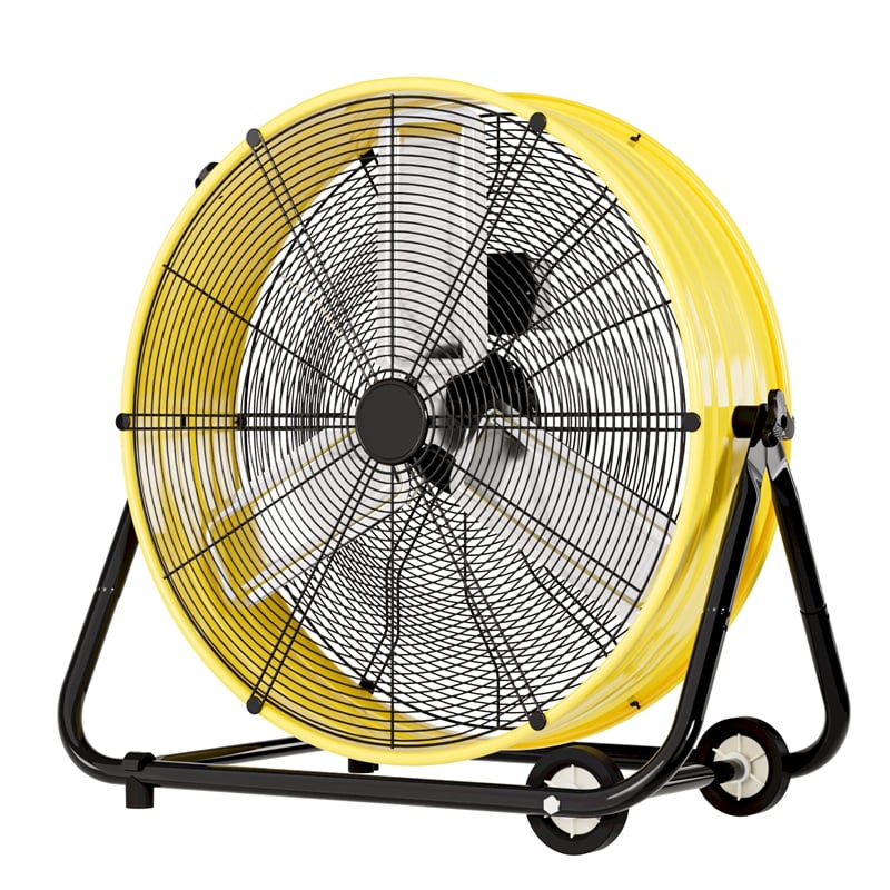 Yellow Aluminum Industrial Drum Fan with Wheels & 4650 CFM High Velocity Airflow