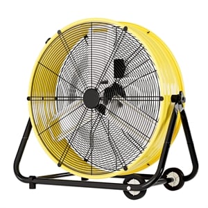 Yellow Aluminum Industrial Drum Fan with Wheels & 4650 CFM High Velocity Airflow