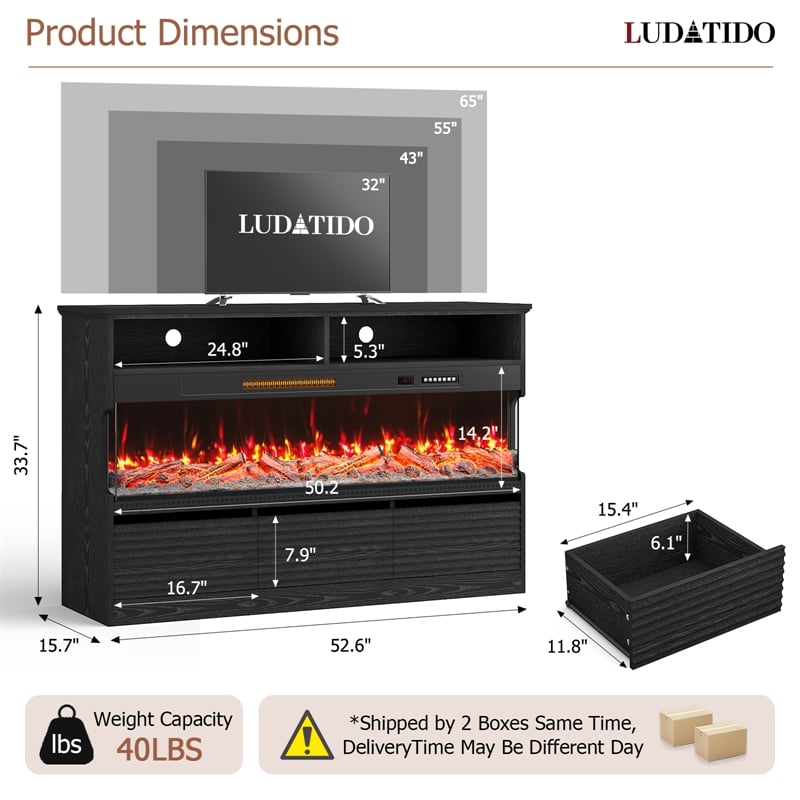 Black Engineered Wood TV Stand with 50