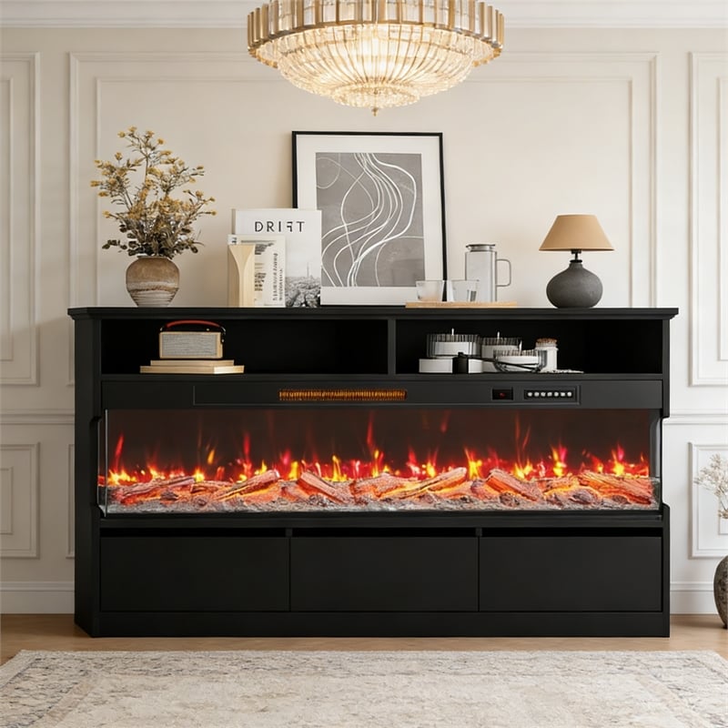 Black Engineered Wood TV Stand with 50