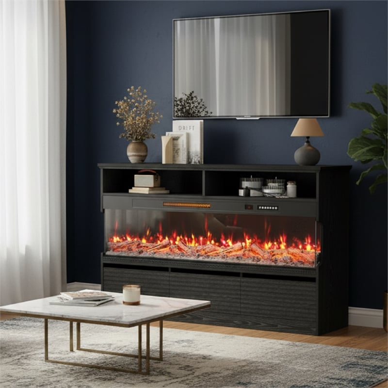 Black Engineered Wood TV Stand with 50