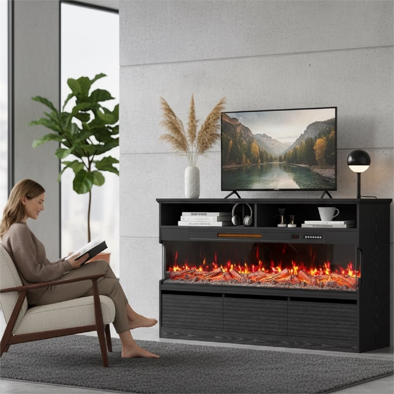 Black Engineered Wood TV Stand with 50