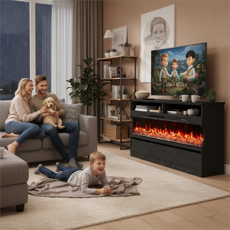 Black Engineered Wood TV Stand with 50