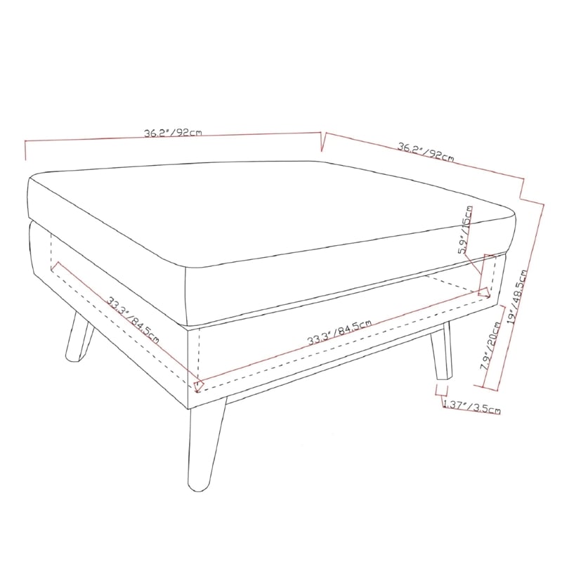 Black Faux Leather Mid-Century Square Storage Ottoman with Hydraulic Lift Lid