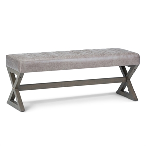 48&quot Distressed Gray X-Base Faux Leather Ottoman Bench for Bedroom & Living Room