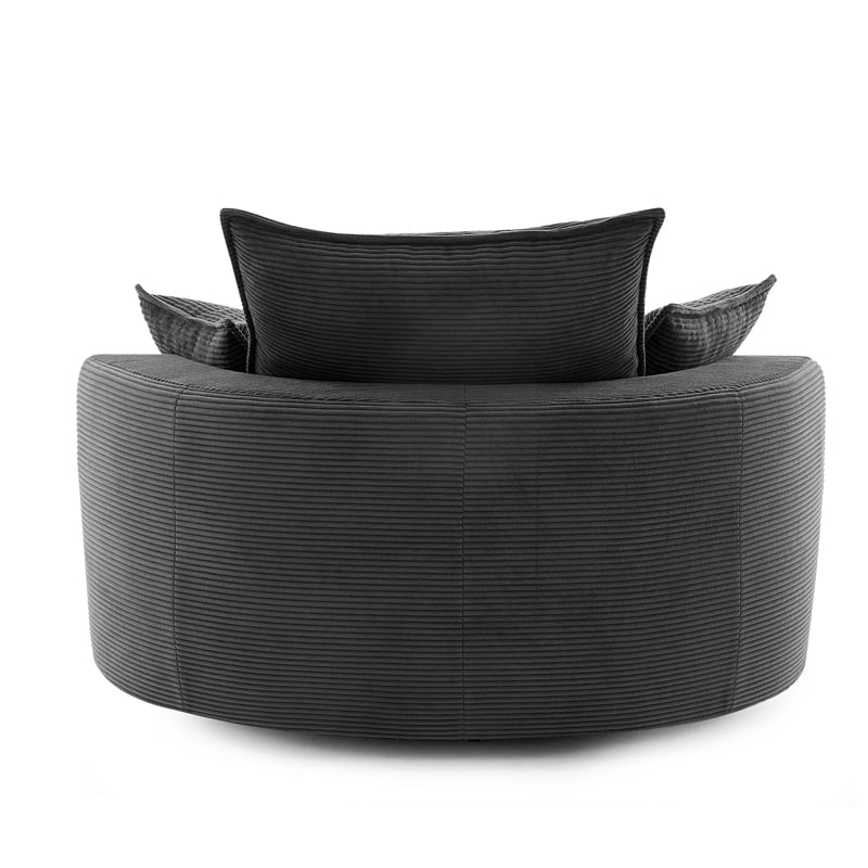 Corduroy Fabric Swivel  Accent Barrel Chair with Dual-layer Cushion (Black)