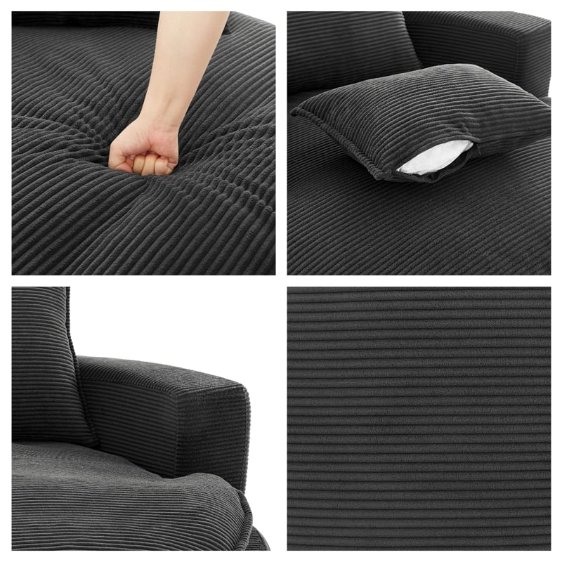 Corduroy Fabric Swivel  Accent Barrel Chair with Dual-layer Cushion (Black)