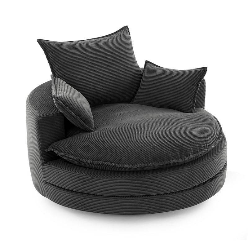Corduroy Fabric Swivel  Accent Barrel Chair with Dual-layer Cushion (Black)