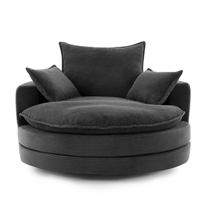 Corduroy Fabric Swivel  Accent Barrel Chair with Dual-layer Cushion (Black)