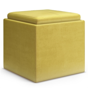 Cube Velvet Storage Ottoman with Tray - Dijon Yellow for Living Room