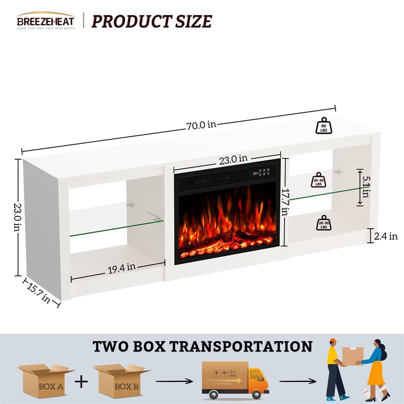 Engineered Wood White Particle Board Fireplace TV Stand for TVs up to 65