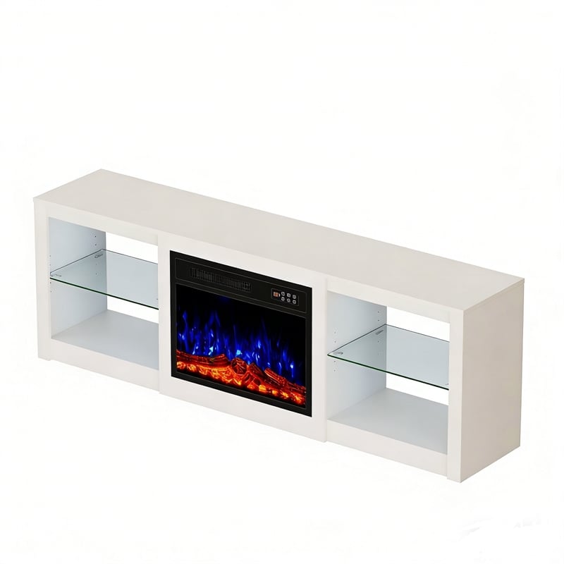 Engineered Wood White Particle Board Fireplace TV Stand for TVs up to 65