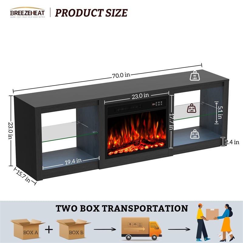 Engineered Wood Black Particle Board Fireplace TV Stand for TVs up to 65