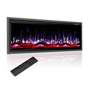 55&quot Black Wall Mount/Recessed Ultra-Thin Electric Fireplace with Remote & Timer