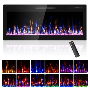 42&quot Black Ultra-Thin Recessed Electric Fireplace with 3D HD Flames & Remote