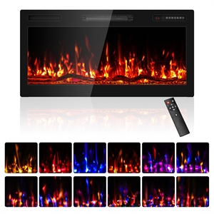 36&quot Black Ultra-Thin Recessed Electric Fireplace with 3D HD Flames & Remote