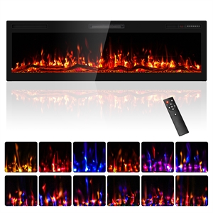 60&quot Black Ultra-Thin Recessed Electric Fireplace with 3D HD Flames & Remote