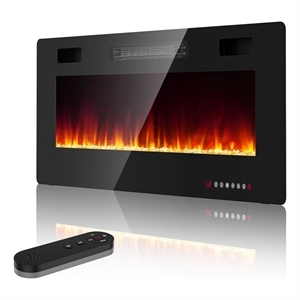 36&quot Ultra Thin Black Metal Recessed Electric Fireplace with 3D Flame Heater