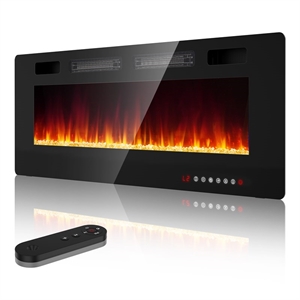 50&quot Ultra Thin Black Metal Recessed Electric Fireplace with 3D Flame Heater