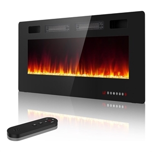 42&quot Ultra Thin Black Metal Recessed Electric Fireplace with 3D Flame Heater
