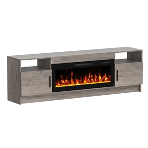 70&quot Gray Engineered Wood  TV Stand with Electric Fireplace Fits Up to 75&quot TVs