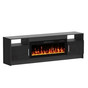 70&quot Black Engineered Wood TV Stand with Electric Fireplace Fits Up to 75&quot TVs