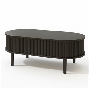 40&quot Oval Black Engineered Wood Fluted Lift Top Coffee Table with Hidden Storage