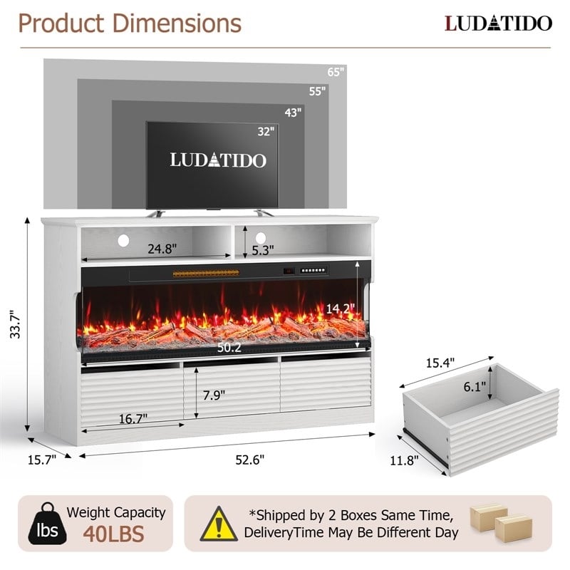 White Engineered Wood TV Stand with 50