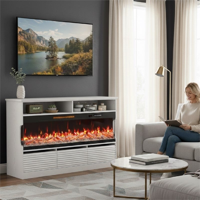 White Engineered Wood TV Stand with 50